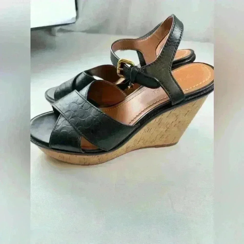 Coach Cross Band High Wedge Sandals with logo (Size 10) - Picture 8 of 11